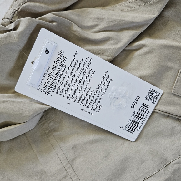 Lululemon Cotton-Blend Poplin Button-Down Shirt CMPK Camp Khaki Women's Size L - Picture 3 of 7